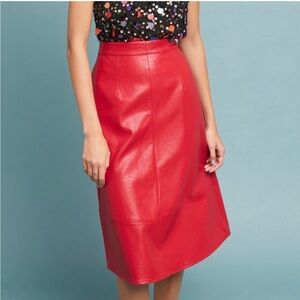Eri + Ali Anthropologie Red Faux Leather A-Line Skirt